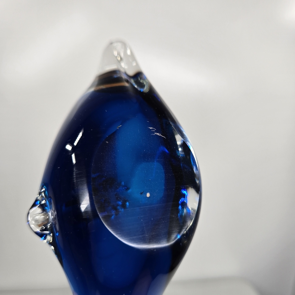 Vintage Murano Style Hand-blown Art Glass Paperweight Blue Whale Dolphin Shape - Picture 3 of 14